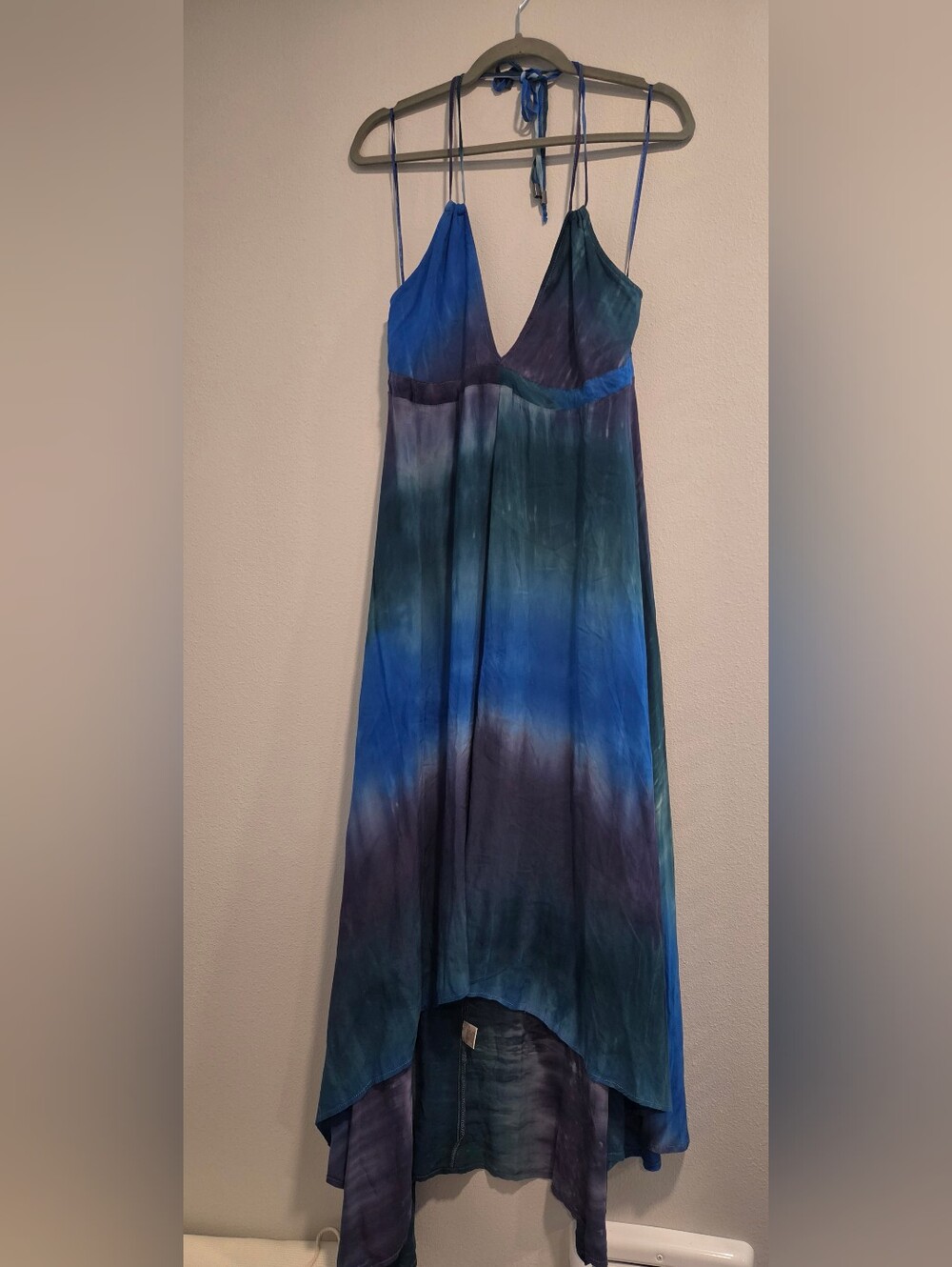 Lovestitch Tie Dye Maxi Dress M/L Purple Blue Boho Beach Resort Wear